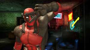 DeadPool throwing up the peace sign